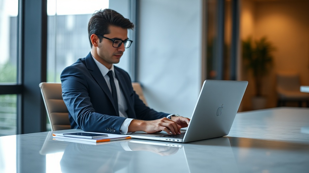 Professionista moderno che gestisce la propria presenza digitale attraverso sito web e strumenti online