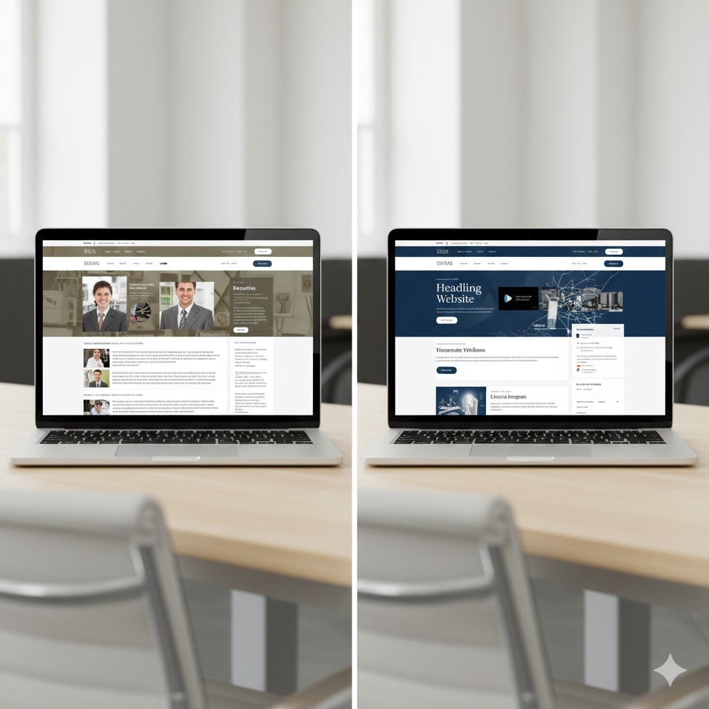 Confronto tra sito web obsoleto e sito web professionale moderno per studi professionali